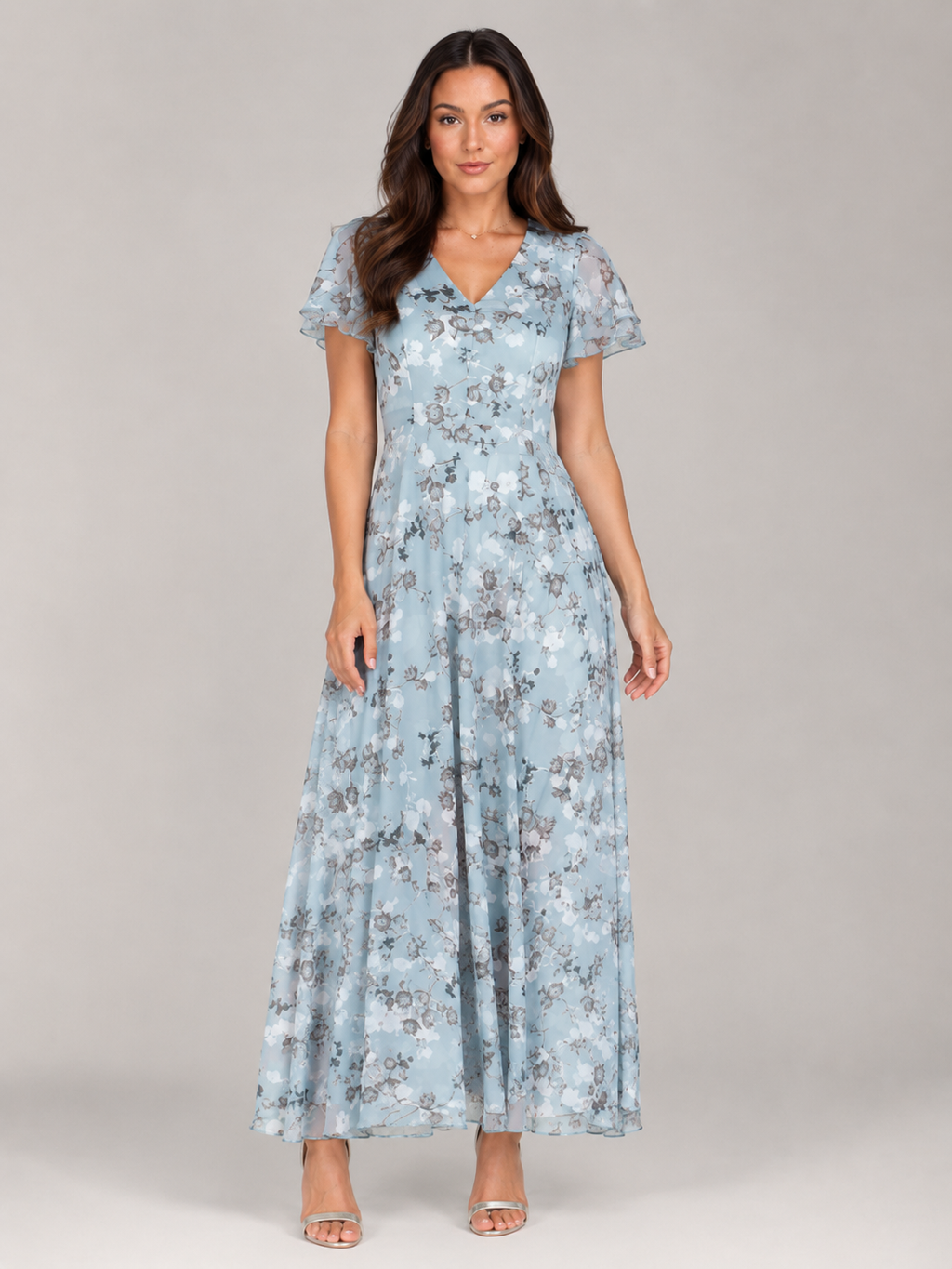 Mabel - Chiffon Maxi-jurk Met Bloemenprint En Vlindermouwen