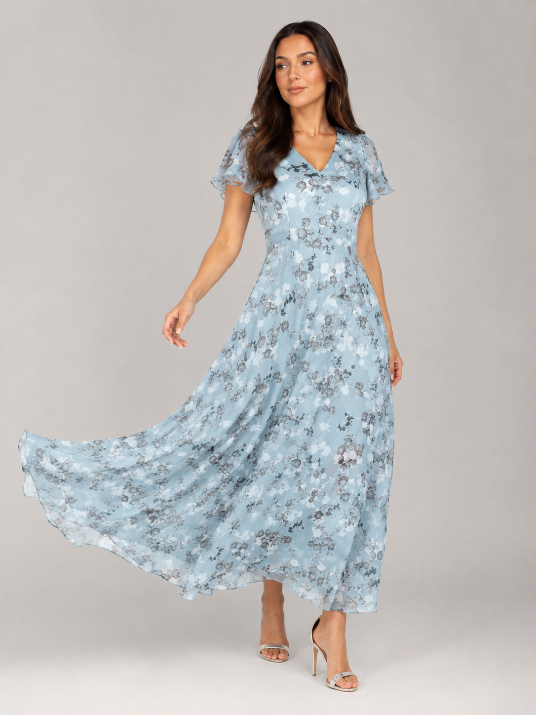 Mabel - Chiffon Maxi-jurk Met Bloemenprint En Vlindermouwen