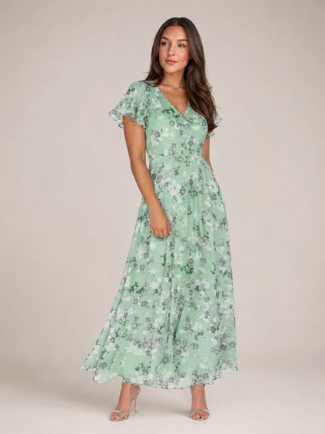Mabel - Chiffon Maxi-jurk met Bloemenprint en Vlindermouwen