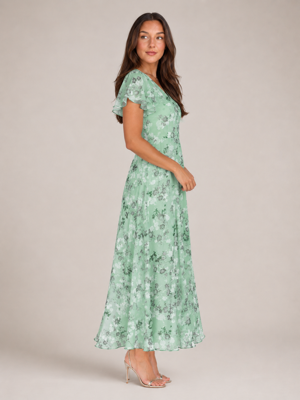 Mabel - Chiffon Maxi-jurk Met Bloemenprint En Vlindermouwen