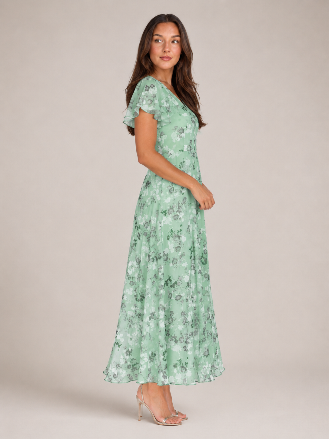 Mabel - Chiffon Maxi-jurk Met Bloemenprint En Vlindermouwen