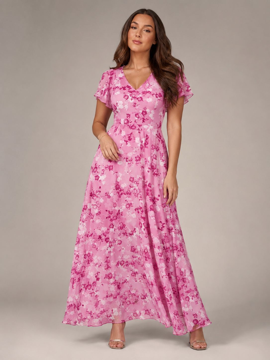Mabel - Chiffon Maxi-jurk met Bloemenprint en Vlindermouwen