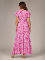 Mabel - Chiffon Maxi-jurk Met Bloemenprint En Vlindermouwen