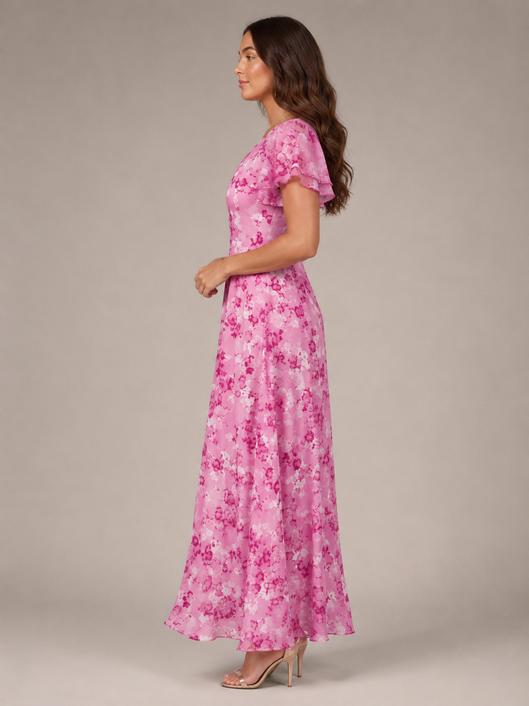 Mabel - Chiffon Maxi-jurk Met Bloemenprint En Vlindermouwen