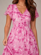 Mabel - Chiffon Maxi-jurk Met Bloemenprint En Vlindermouwen