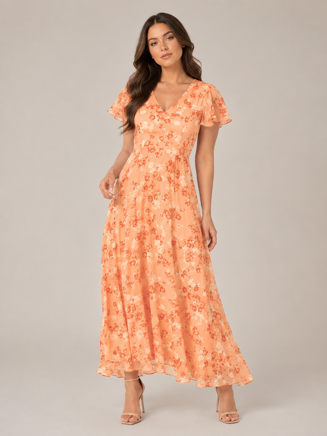Mabel - Chiffon Maxi-jurk met Bloemenprint en Vlindermouwen