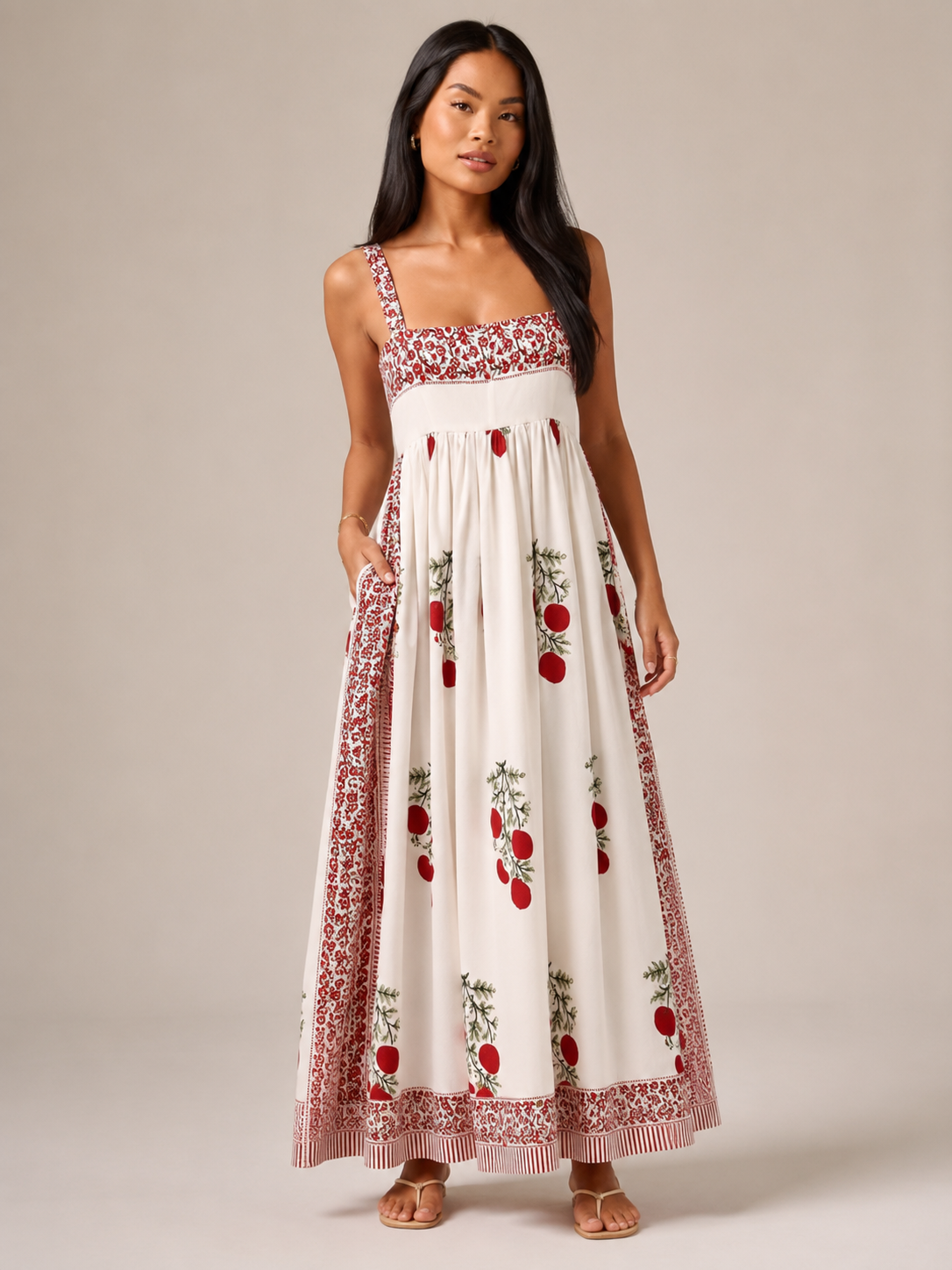 Maya - Boho Maxi-jurk Met Brede Bandjes En Vierkante Halslijn