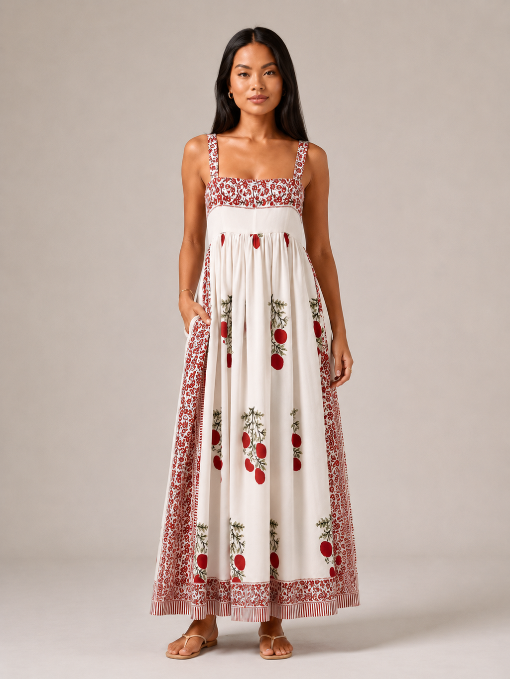 Maya - Boho Maxi-jurk Met Brede Bandjes En Vierkante Halslijn