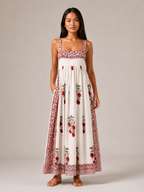 Maya - Boho Maxi-jurk Met Brede Bandjes En Vierkante Halslijn