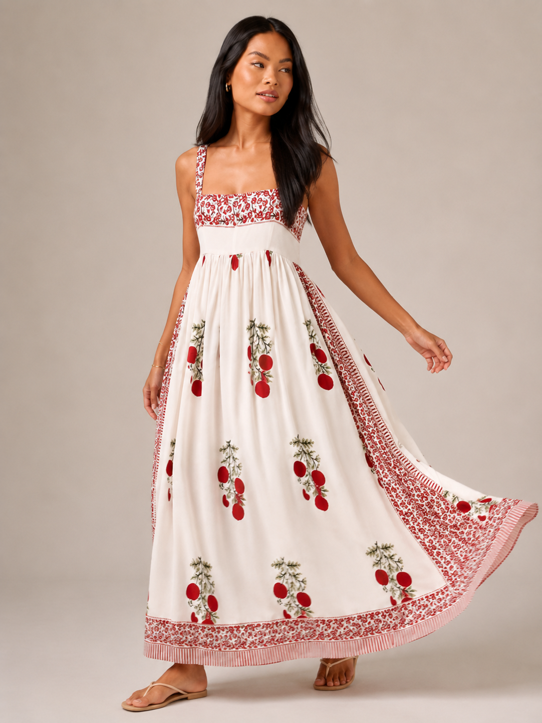 Maya - Boho Maxi-jurk Met Brede Bandjes En Vierkante Halslijn