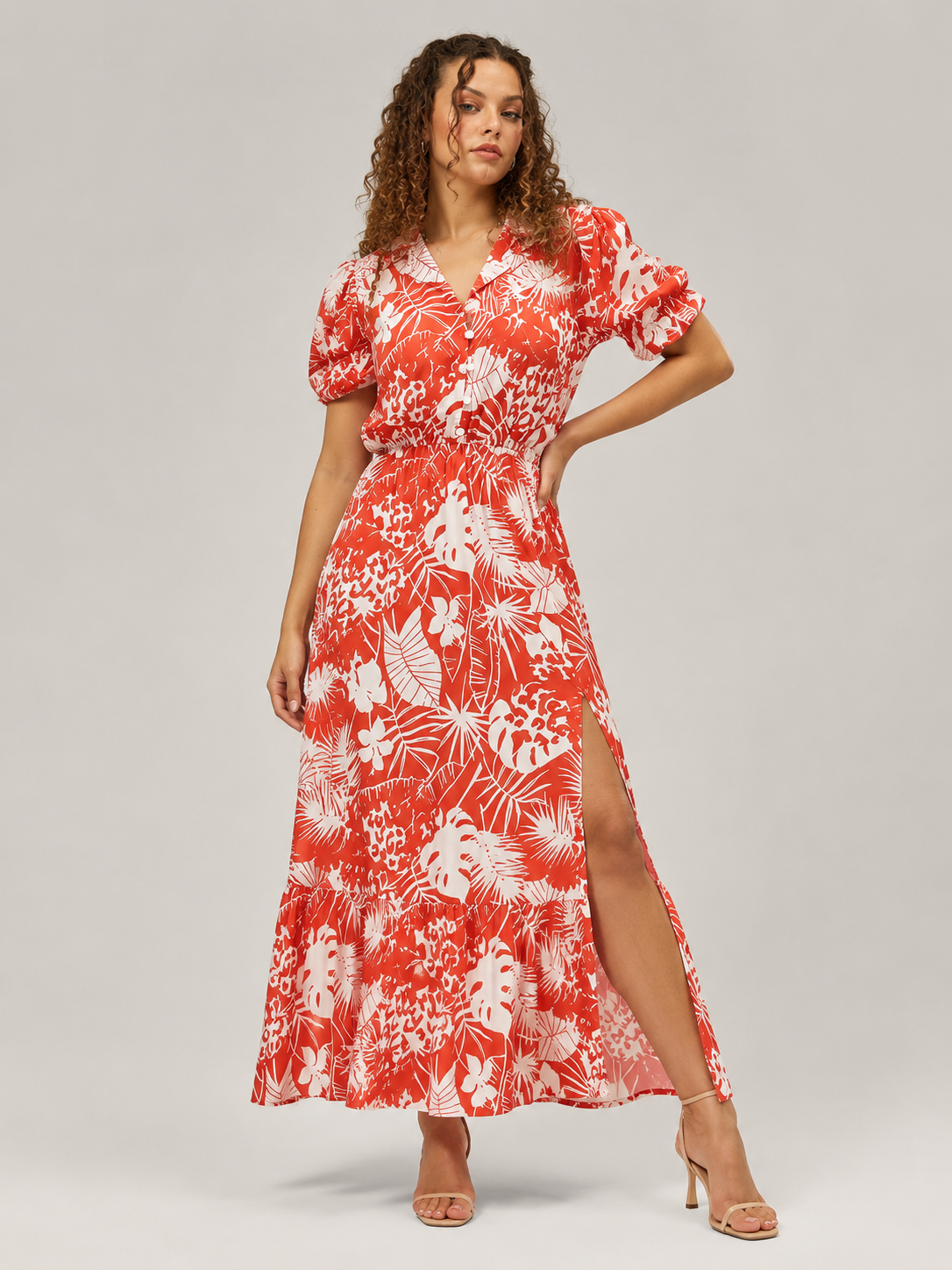Manouk - Maxi-jurk met Bloemenprint en Knoopsluiting