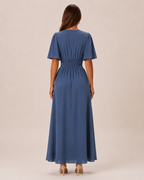 Bente - Blauwe Maxi-jurk Met Hoge Taille En A-lijn Rok