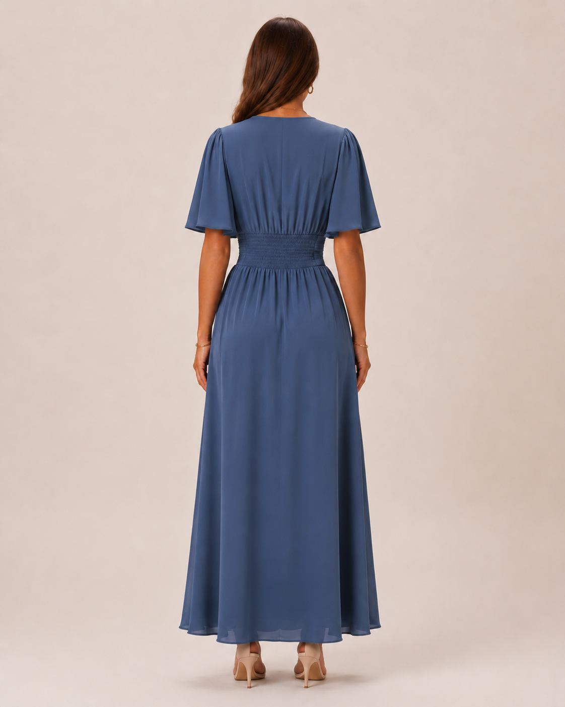 Bente - Blauwe Maxi-jurk Met Hoge Taille En A-lijn Rok