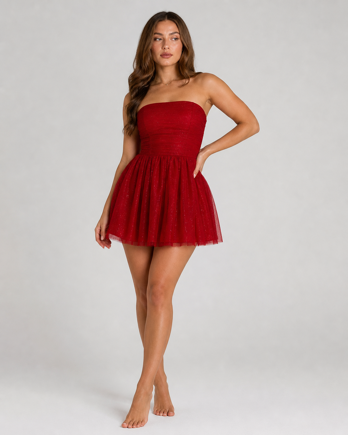 Elegante Strapless Mini Jurk met Tule Rok