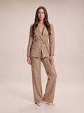 Yasmina - dames Camel glitter tweed broekpak met ceintuur