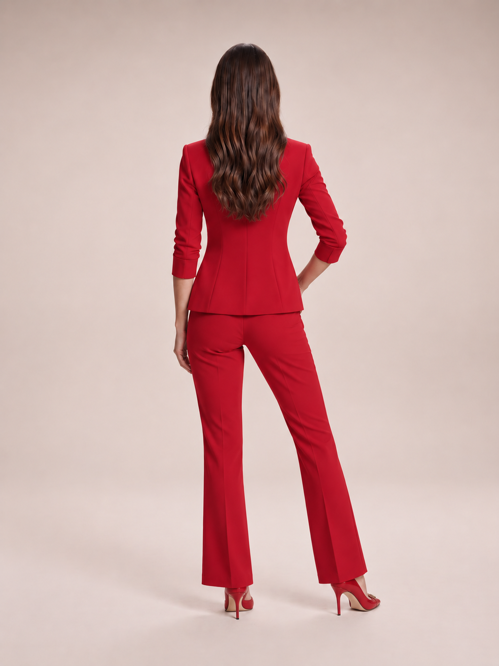 Liset - dames blazer met flared broek, tweedelige set met kristalknopen