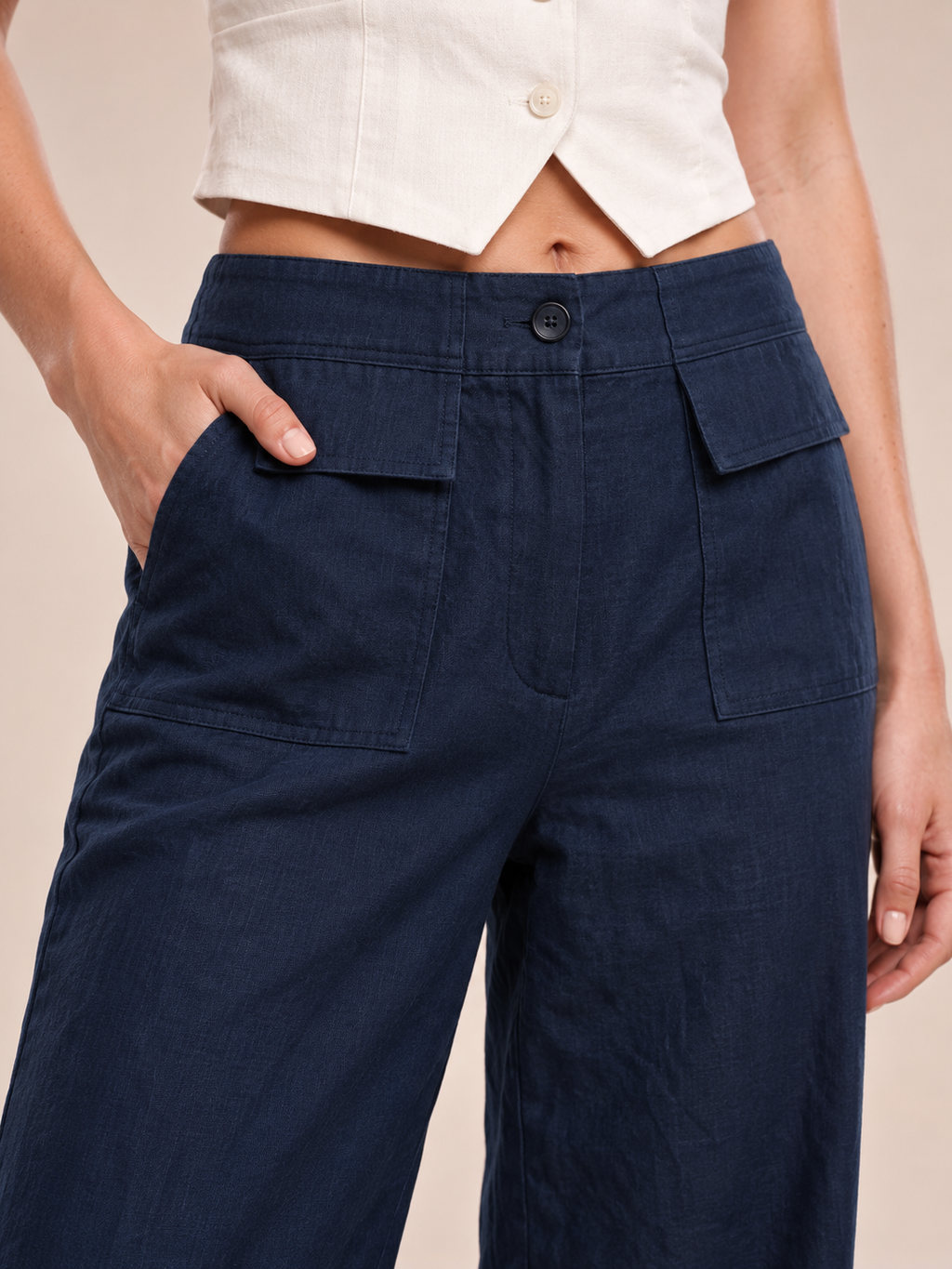 Verena - dames broek met wijde pijpen, hoge taille en zakken
