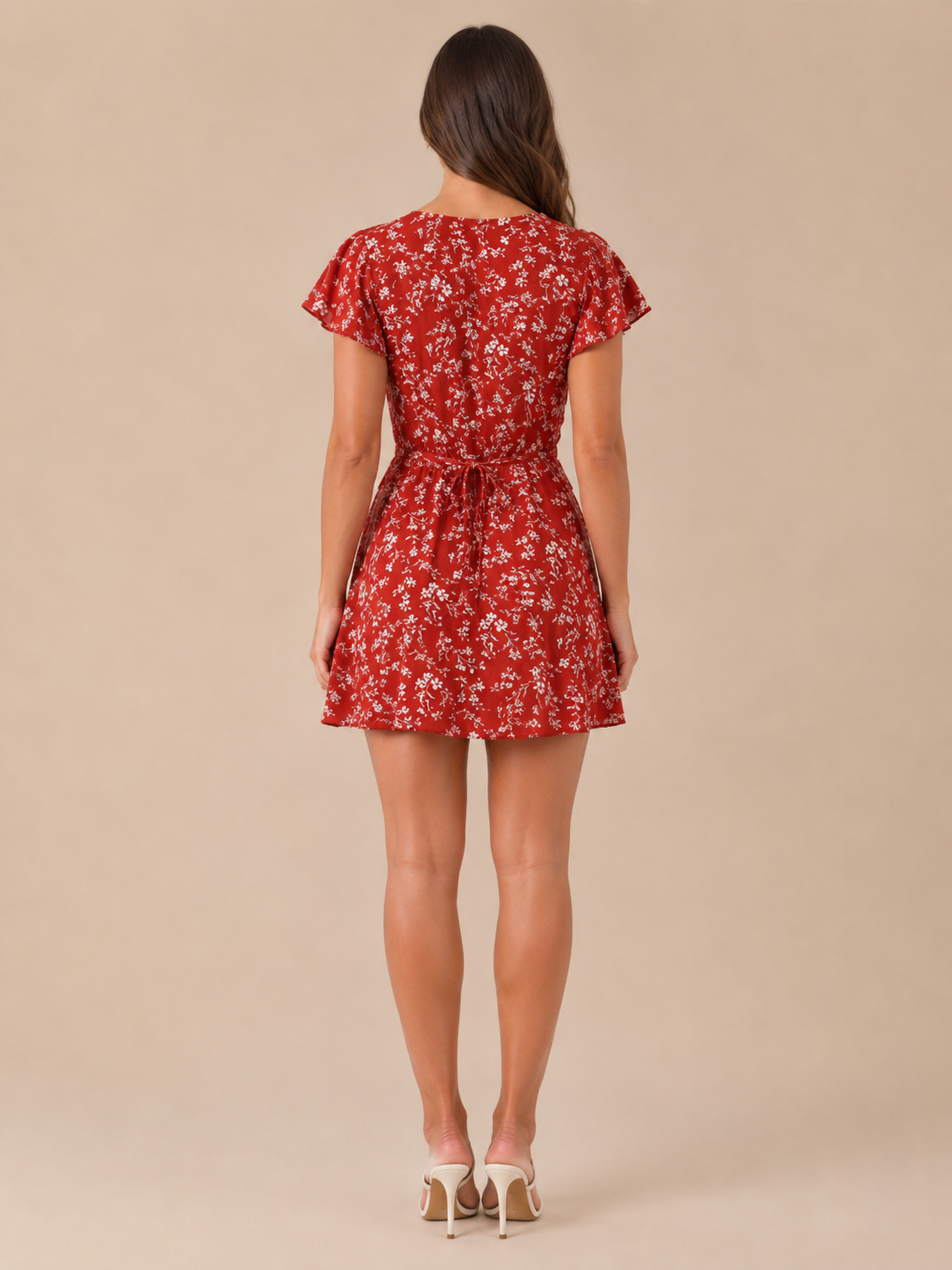 Morgan - Dames mini-jurk met V-hals, tropische print en ruches