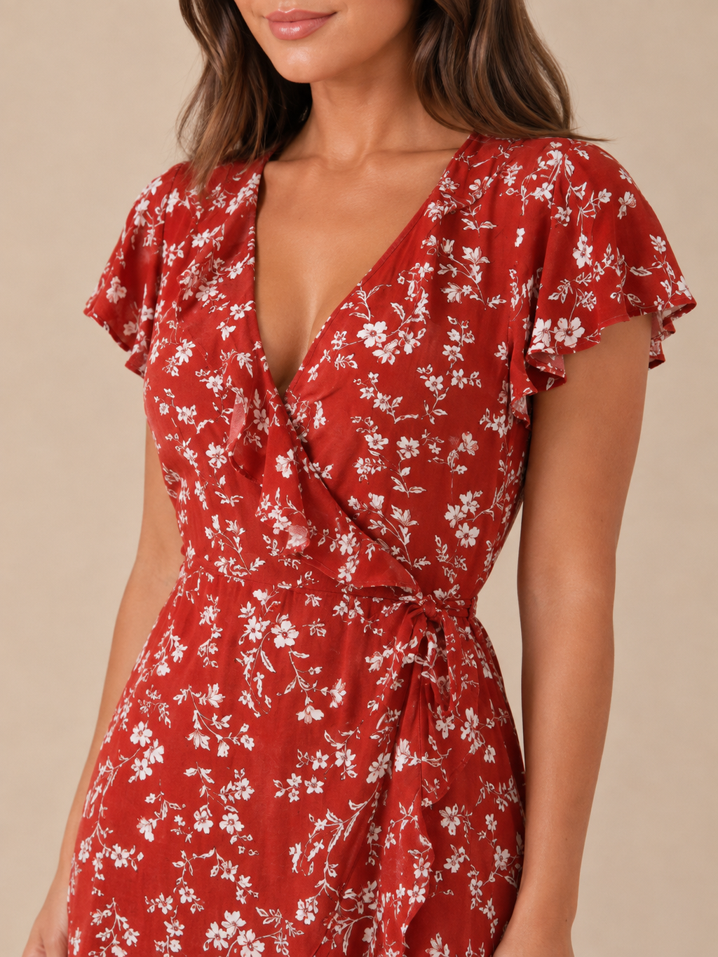 Morgan - Dames mini-jurk met V-hals, tropische print en ruches
