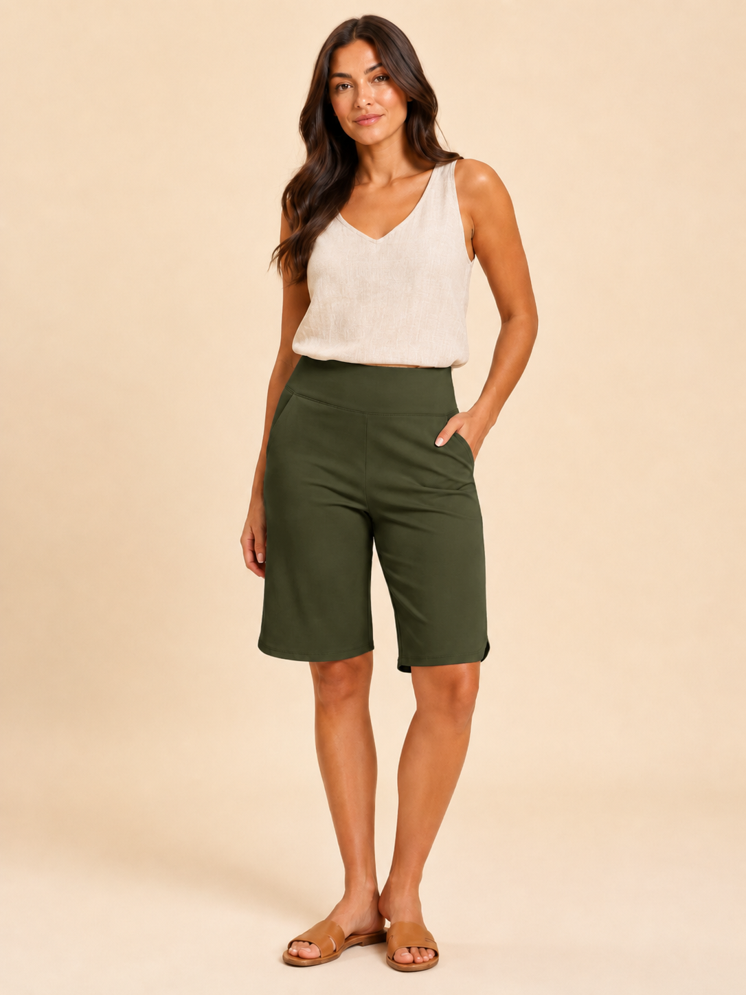 Ruby - Dames bermuda shorts met middelhoge taille en zakken