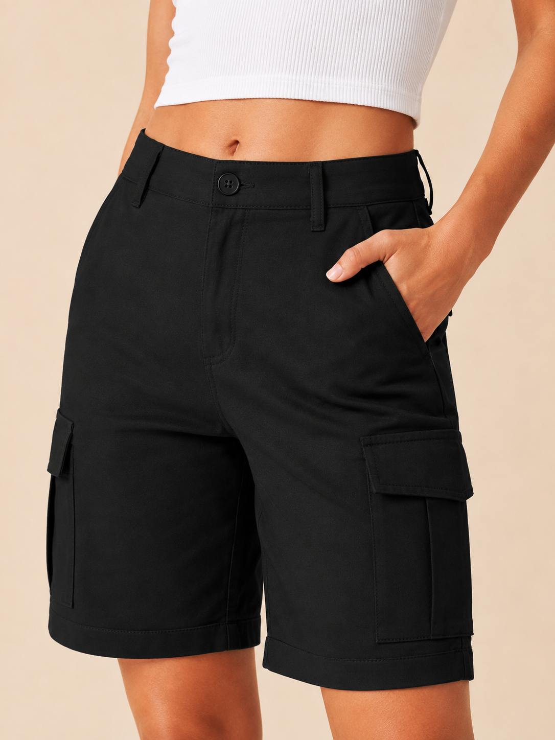 Joy - Dames high-waist sportshorts met elastische taille en zakken
