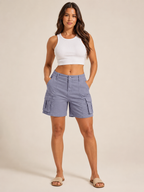 Daphne - Dames high-waist bermuda cargo shorts met elastische taille en zakken