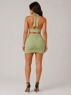 Qarina - Tweedelige Dames Halterset Met Gerimpelde Mini-rok