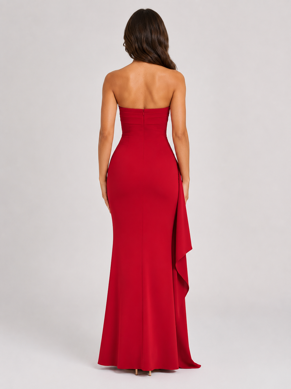 Qavina - Strapless Maxi Jurk Met Split
