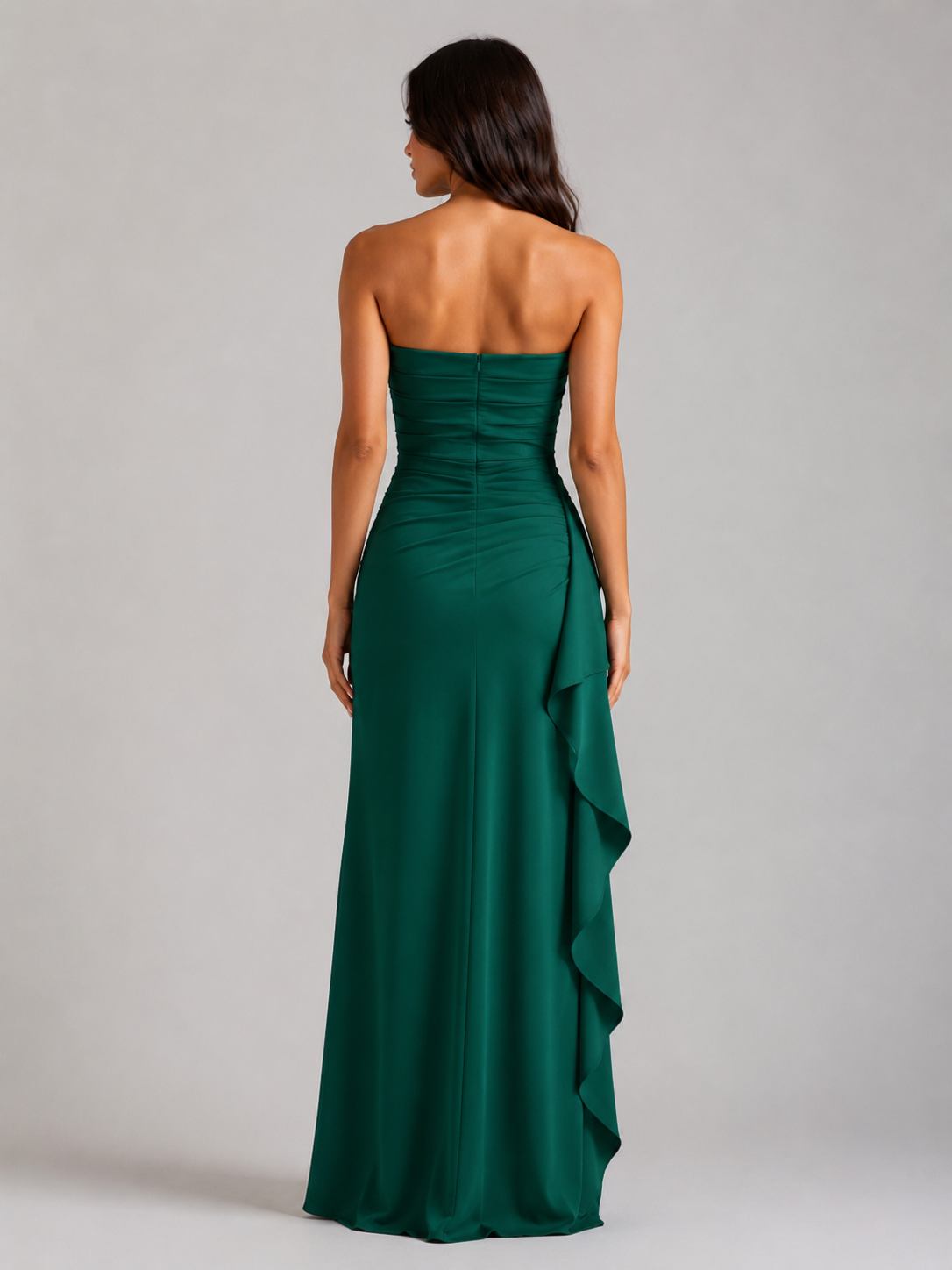 Qavina - Strapless Maxi Jurk Met Split