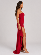 Qavina - Strapless Maxi Jurk Met Split