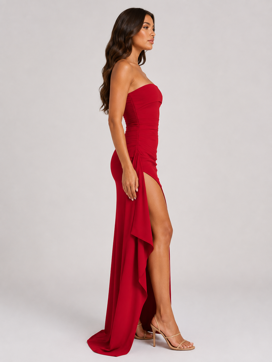 Qavina - Strapless Maxi Jurk Met Split