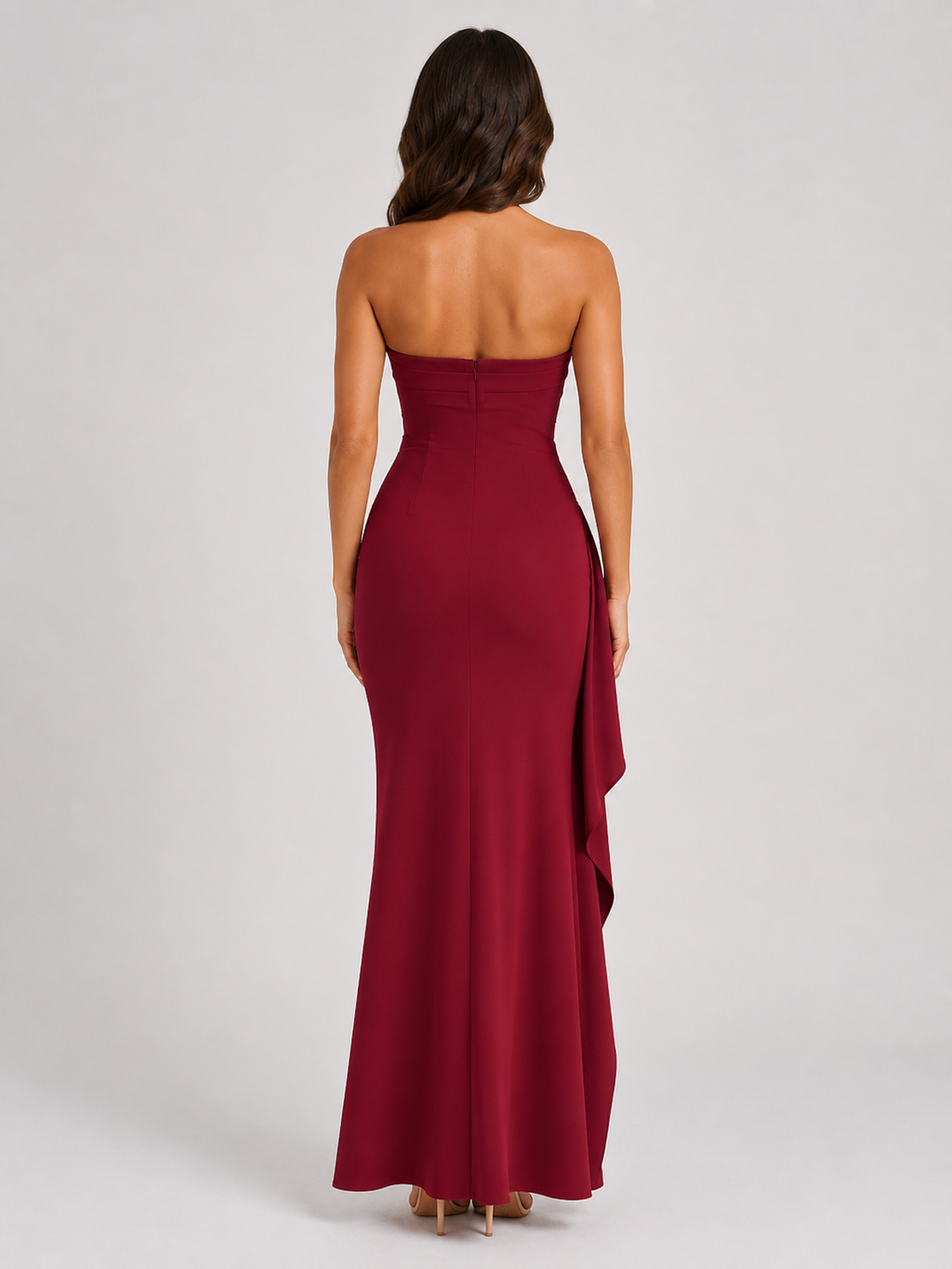 Qavina - Strapless Maxi Jurk Met Split