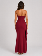Qavina - Strapless Maxi Jurk Met Split