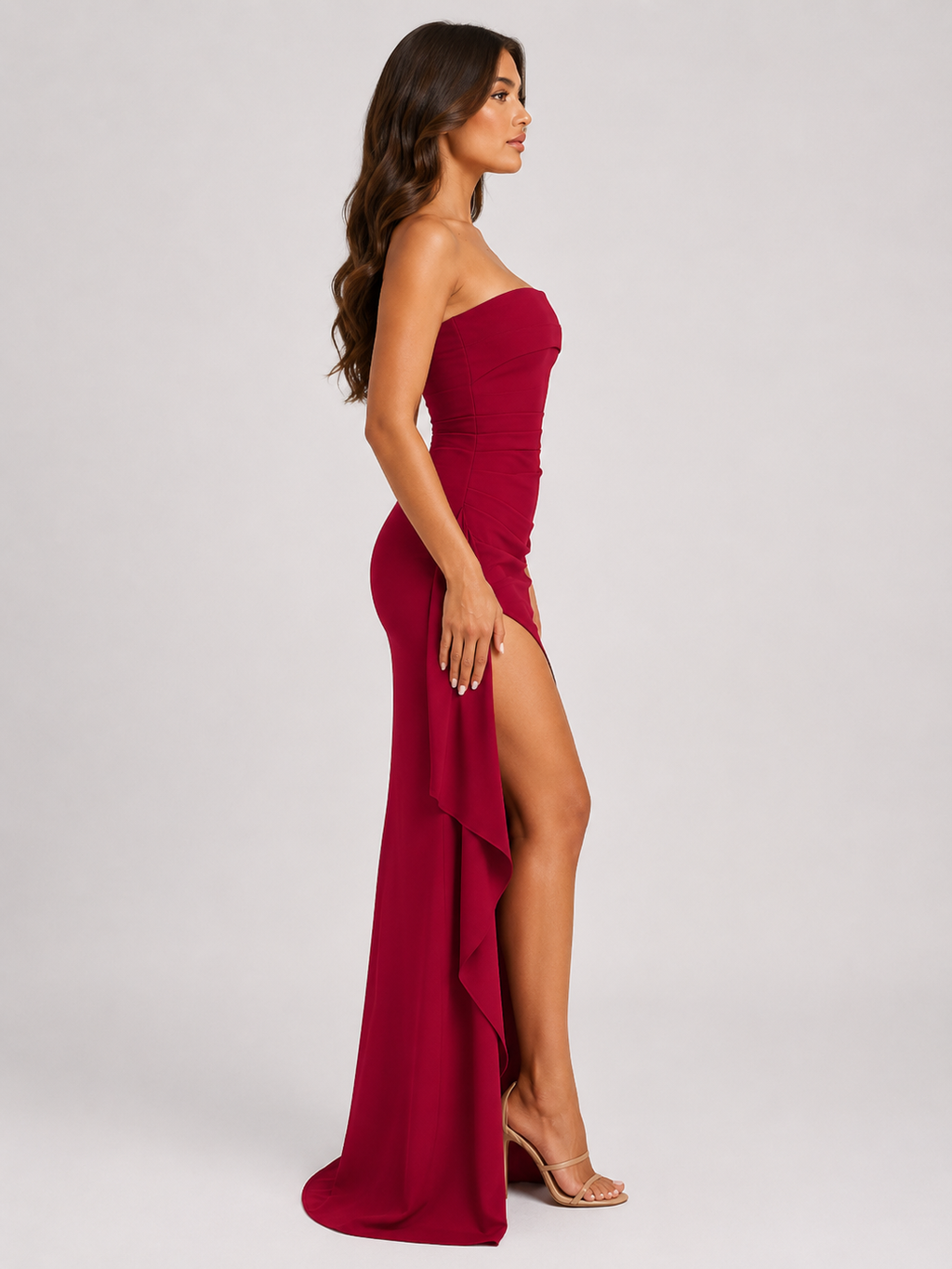 Qavina - Strapless Maxi Jurk Met Split