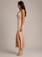 Quinelle - Midi-jurk Met V-hals En Hoge Split
