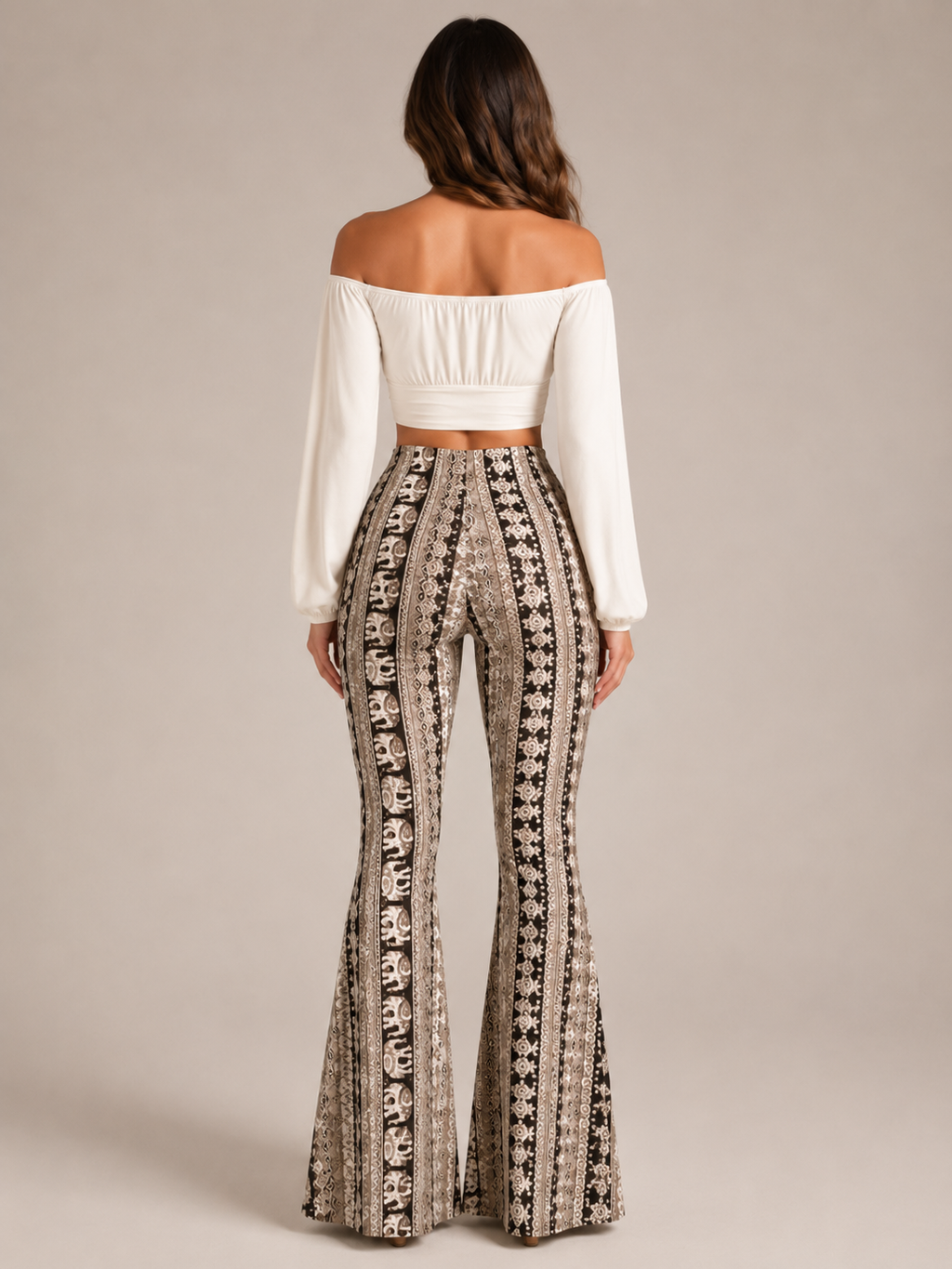 Qadence - Dames Flared Broek Met Sierlijke Print