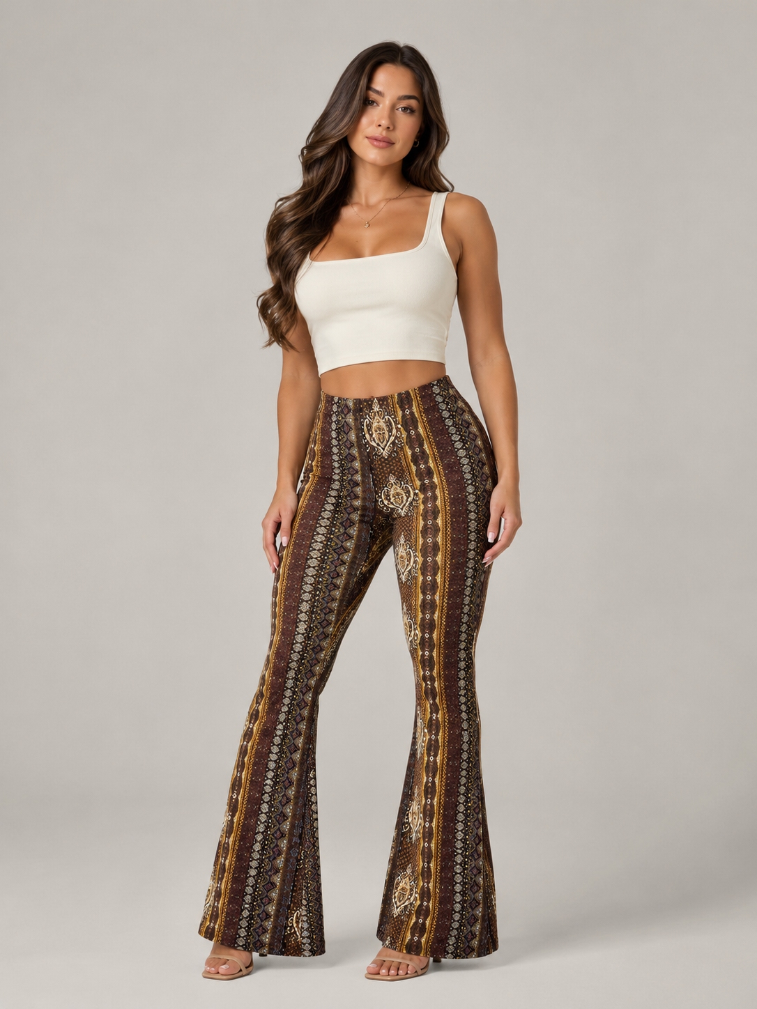 Qadence - Dames Flared Broek Met Sierlijke Print