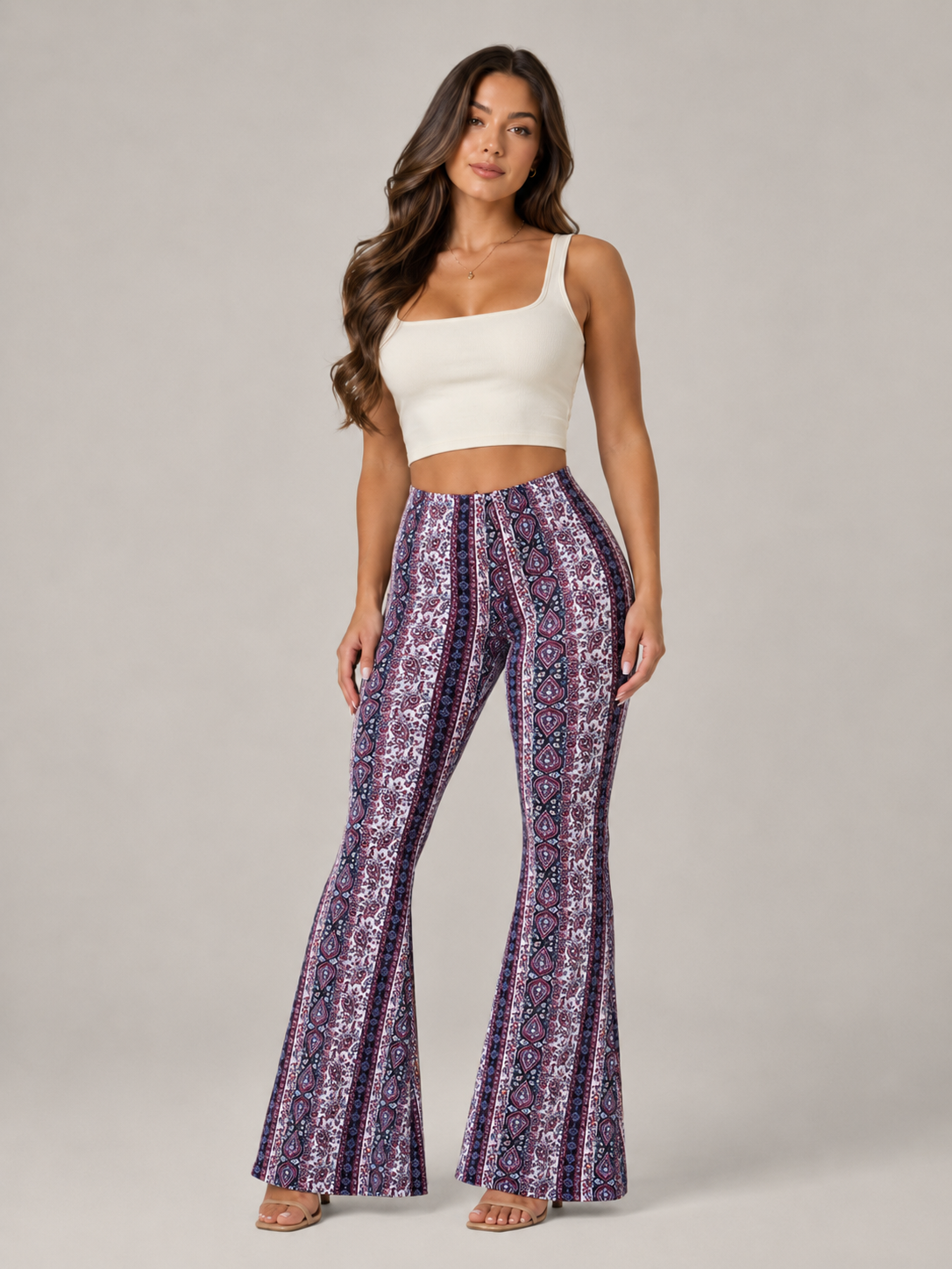 Qadence - Dames Flared Broek Met Sierlijke Print