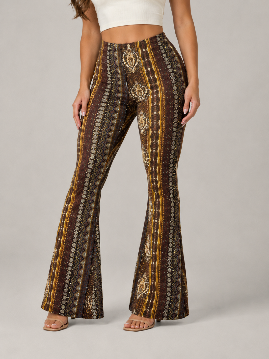 Qadence - Dames Flared Broek Met Sierlijke Print