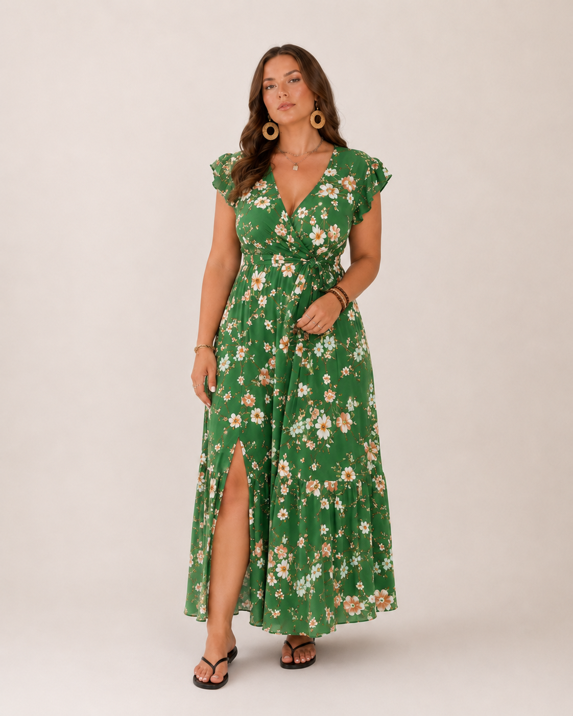 Britt - Zwierige Maxi-jurk Met Bloemenprint En Flatterende Wikkelpasvorm