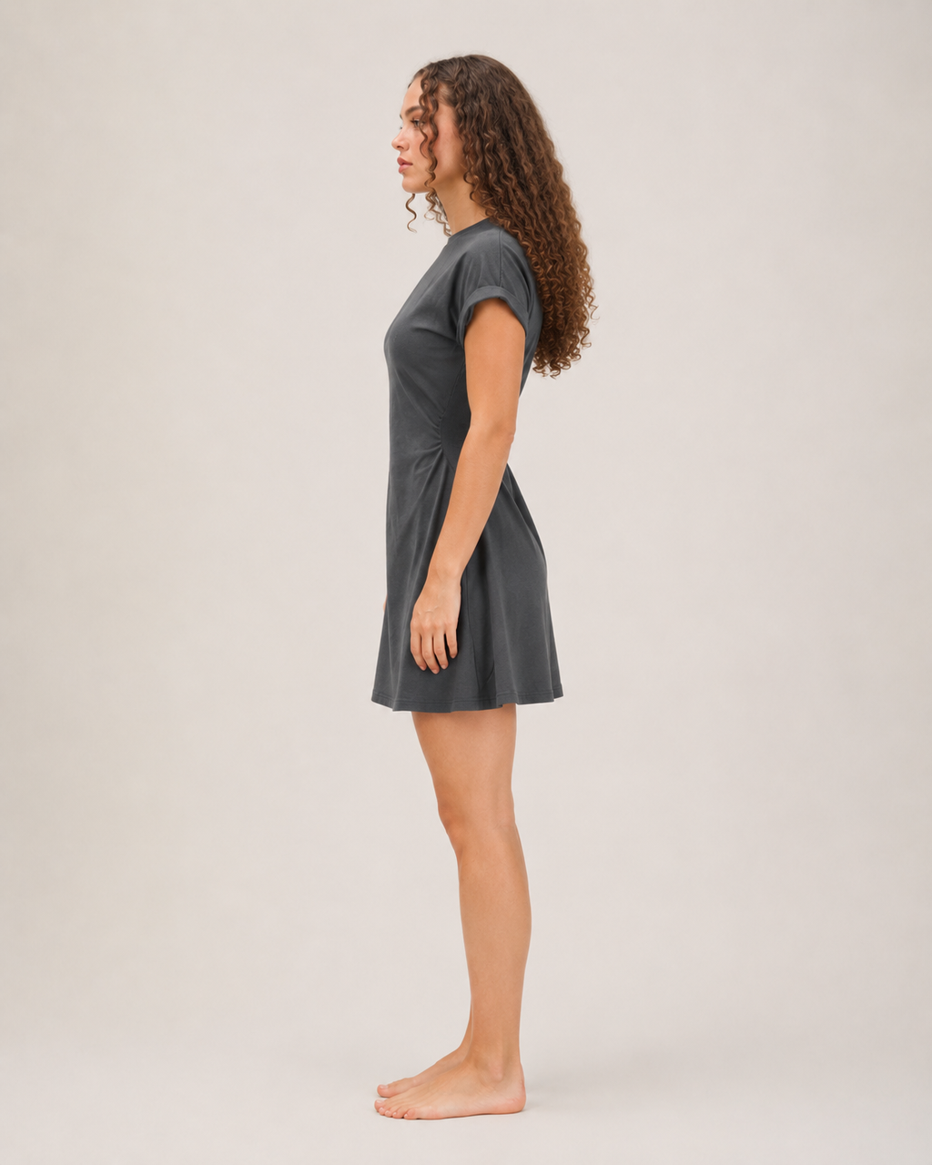 Famke - Dames T-shirtjurk Met Stretch En Opgerolde Mouwen