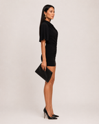 Fidelia - Zwarte Mini-jurk Met Drapering En Schouderaccent