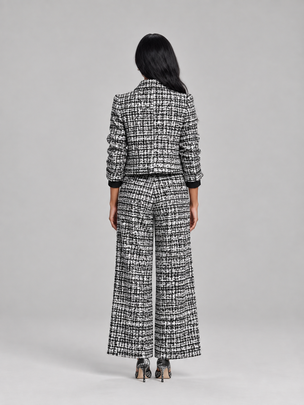 Sandrine - tweedelige dames set met geruite print en wijde pijpen