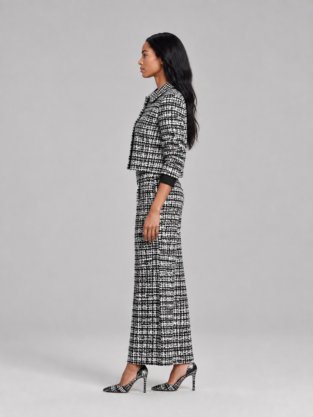 Sandrine - tweedelige dames set met geruite print en wijde pijpen