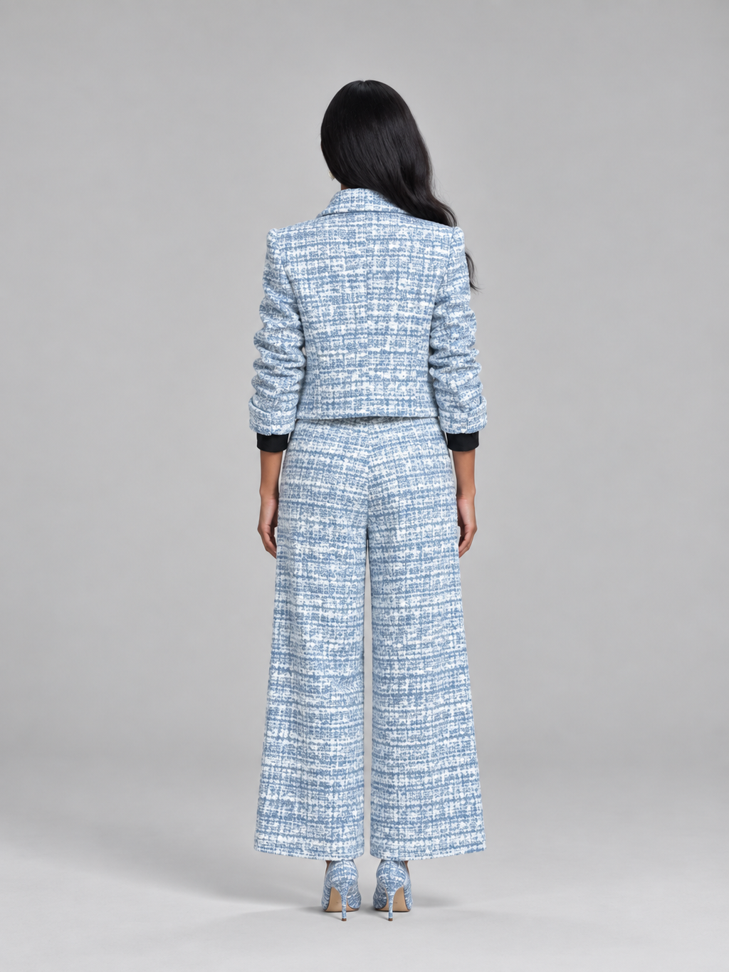 Sandrine - tweedelige dames set met geruite print en wijde pijpen