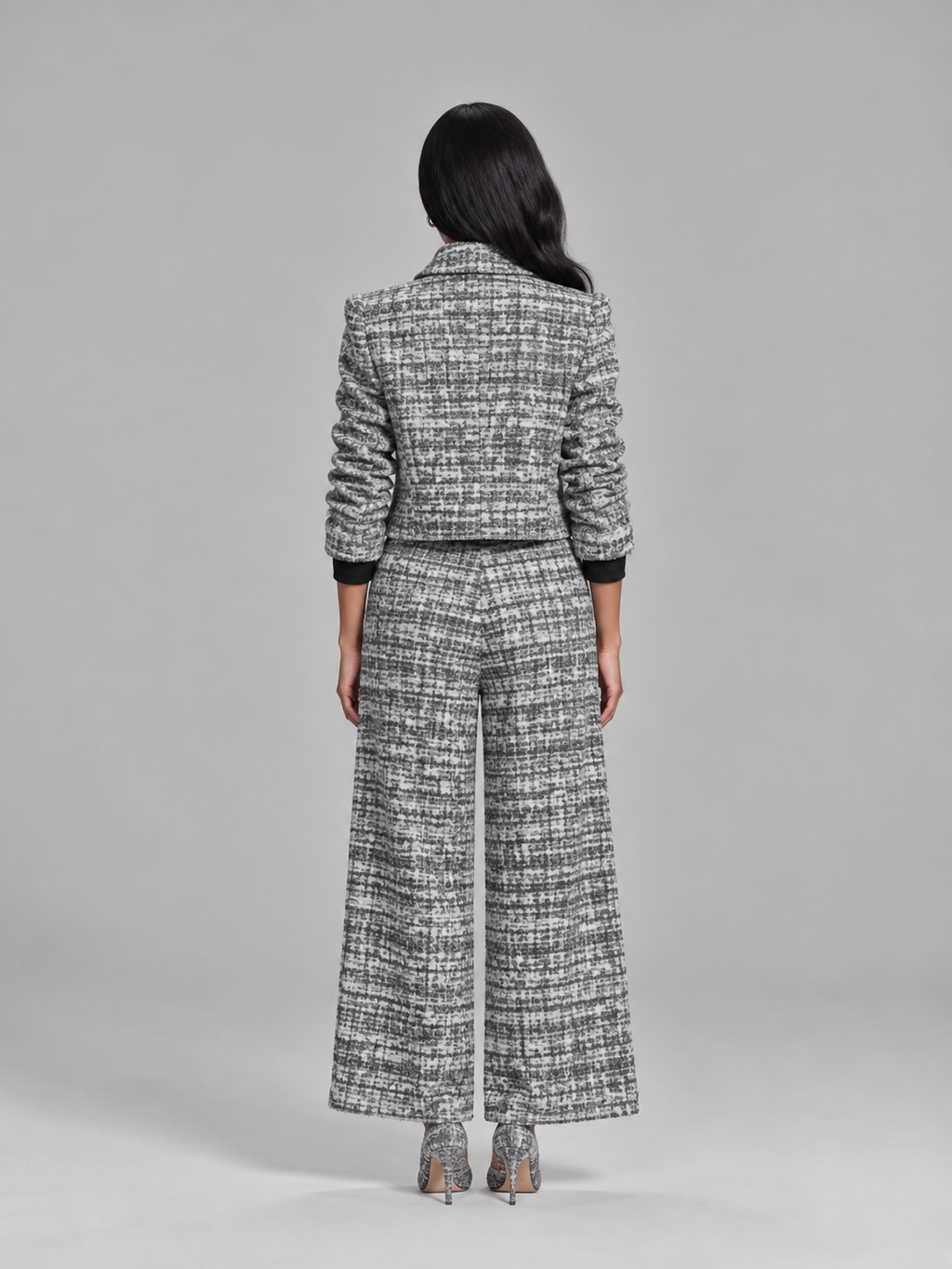 Sandrine - tweedelige dames set met geruite print en wijde pijpen