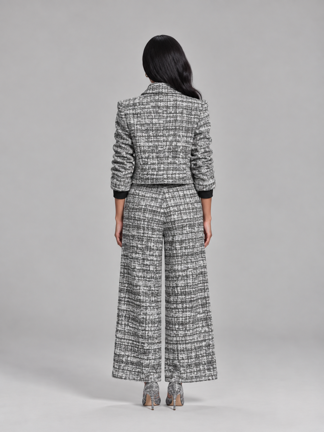 Sandrine - tweedelige dames set met geruite print en wijde pijpen