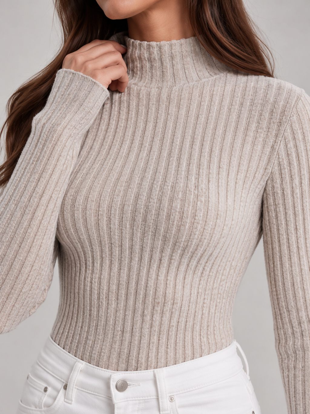 Beatriz - dames bodysuit met hoge col en ribgebreide stof