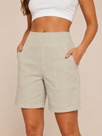 Adara - Dames zomershorts met hoge taille, rechte pijpen en zakken