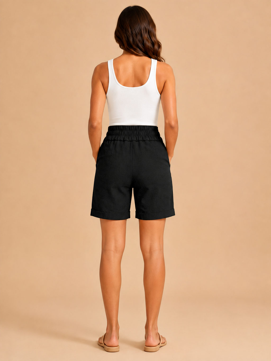 Adara - Dames zomershorts met hoge taille, rechte pijpen en zakken